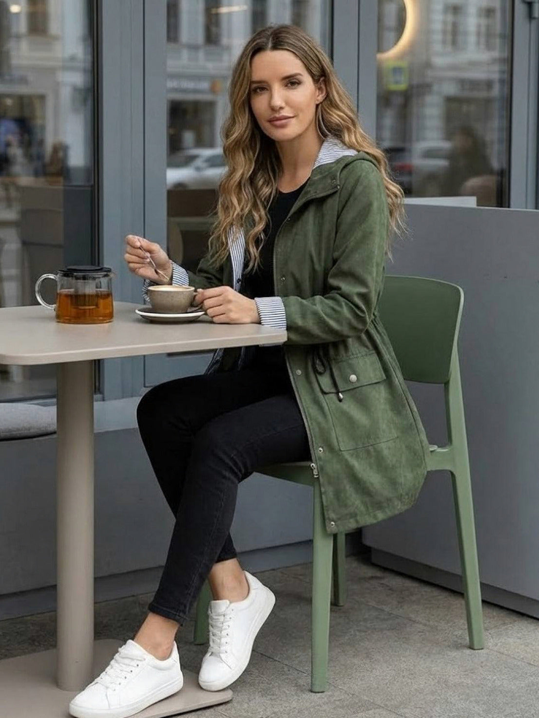 Hooded Drawstring Waist Jacket