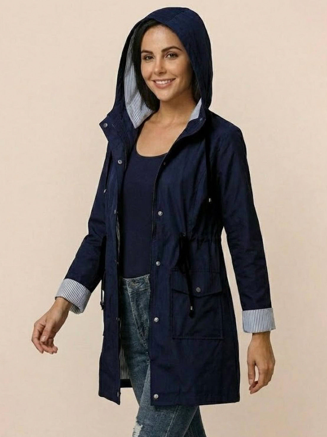 Hooded Drawstring Waist Jacket