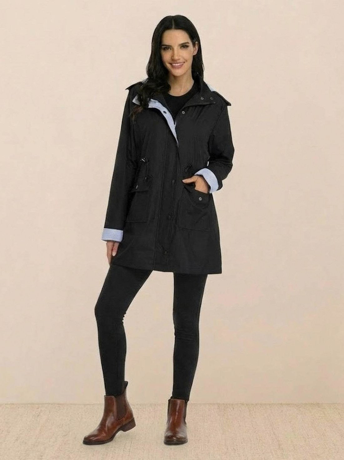 Hooded Drawstring Waist Jacket
