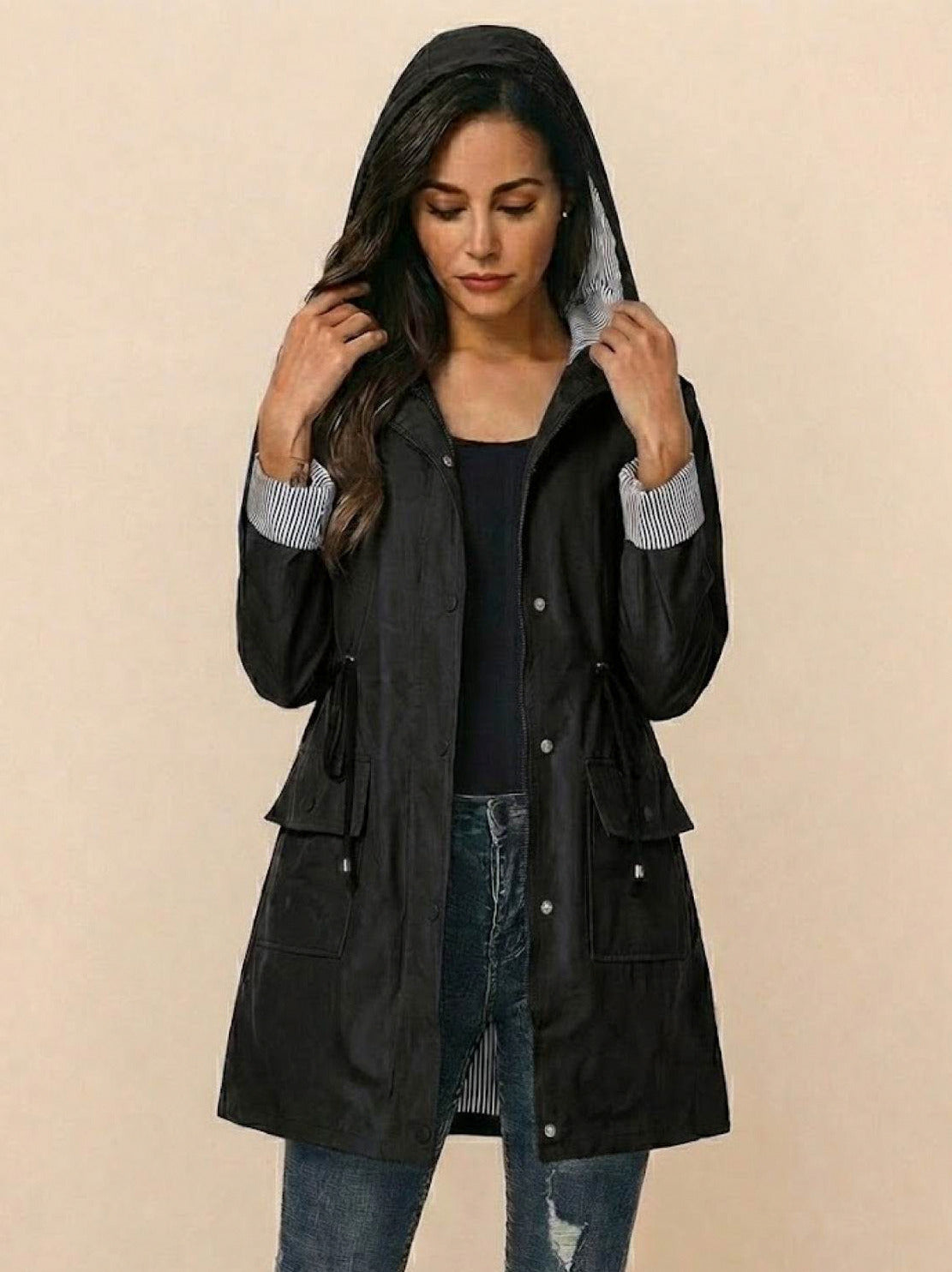 Hooded Drawstring Waist Jacket