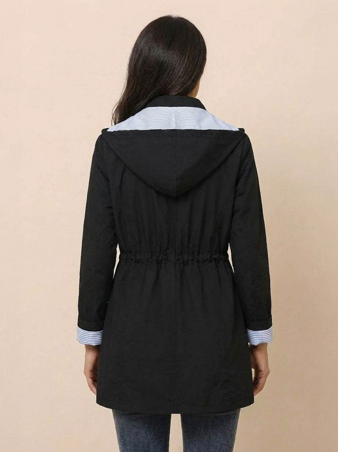 Hooded Drawstring Waist Jacket