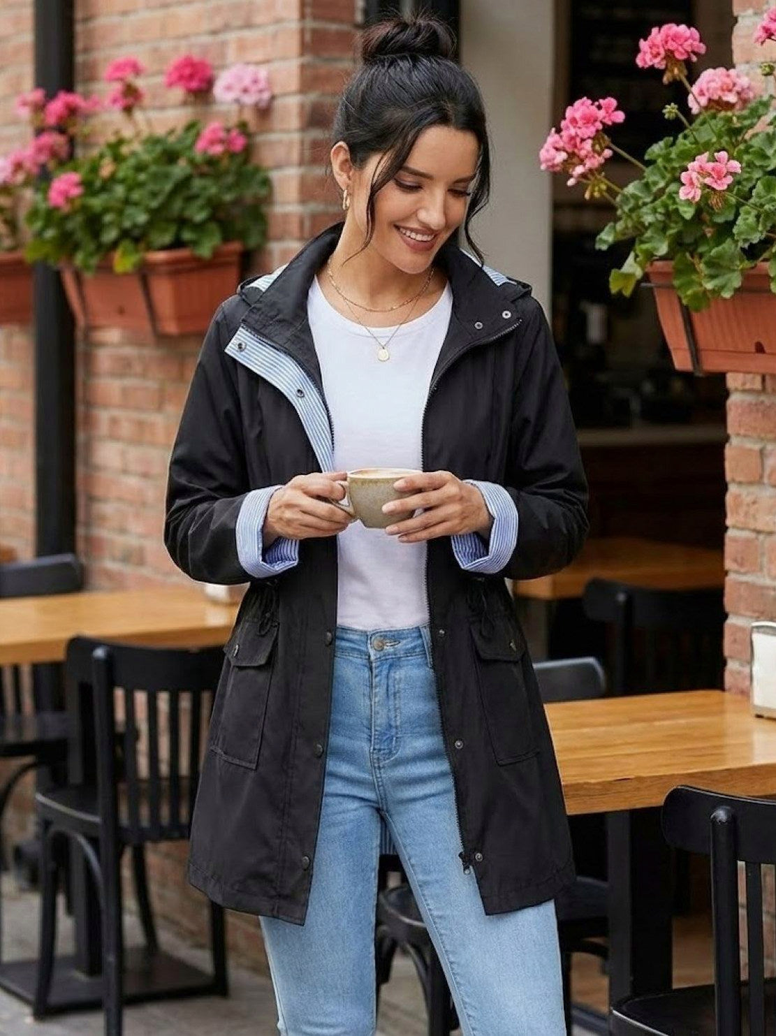 Hooded Drawstring Waist Jacket