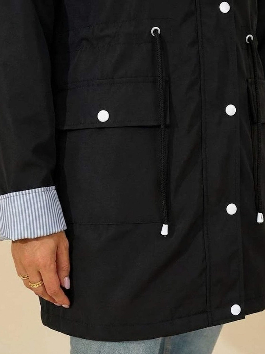Hooded Drawstring Waist Jacket