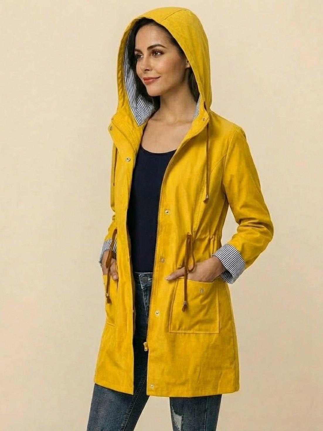 Hooded Drawstring Waist Jacket