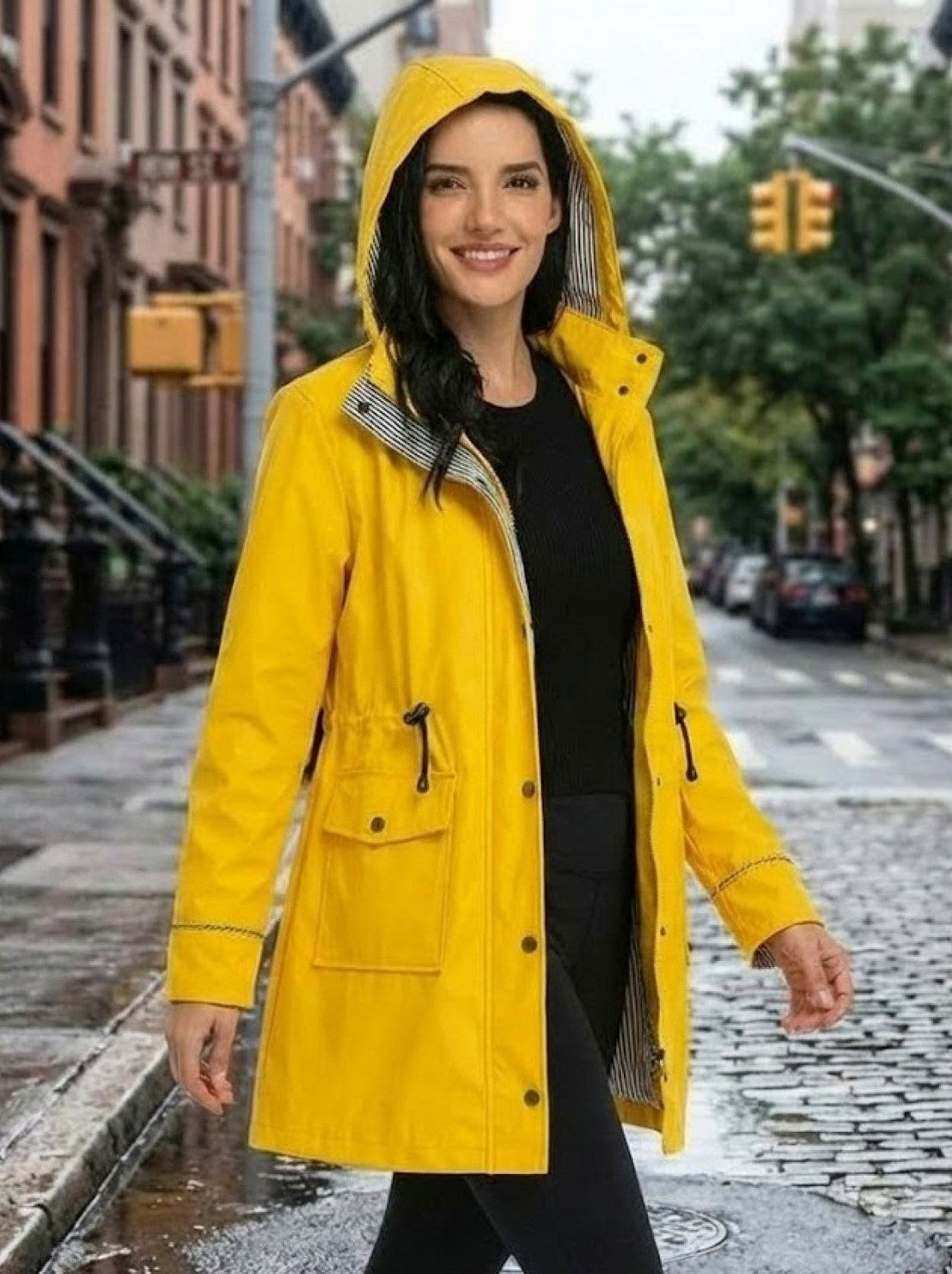 Hooded Drawstring Waist Jacket