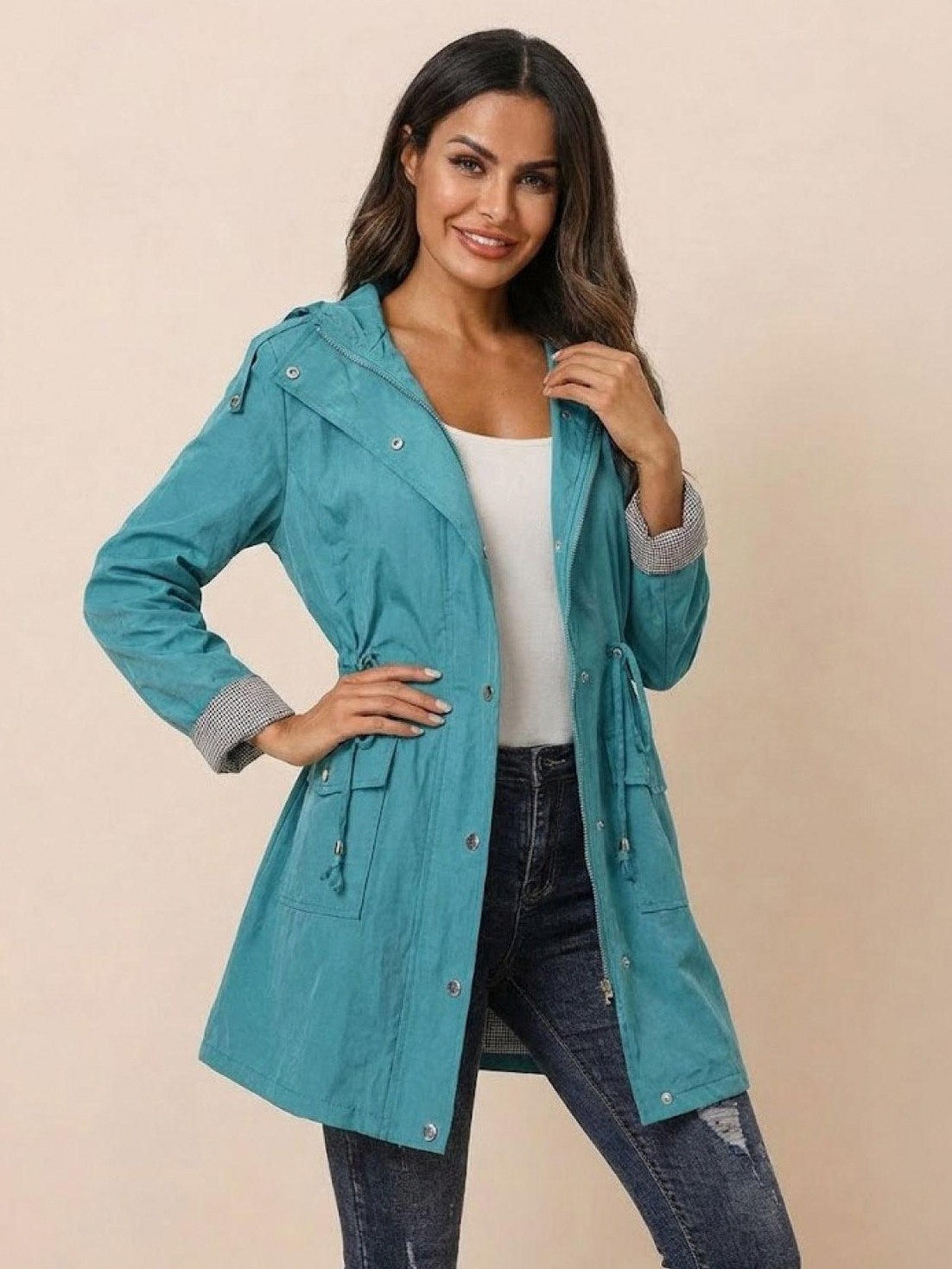 Hooded Drawstring Waist Jacket