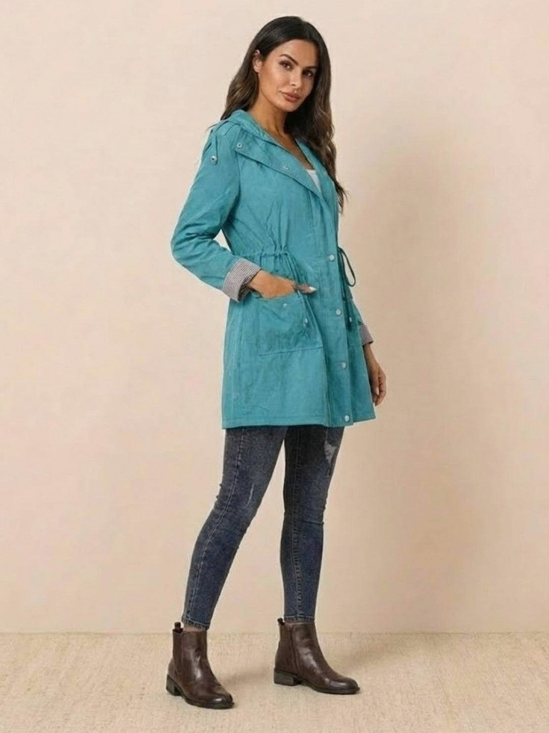 Hooded Drawstring Waist Jacket