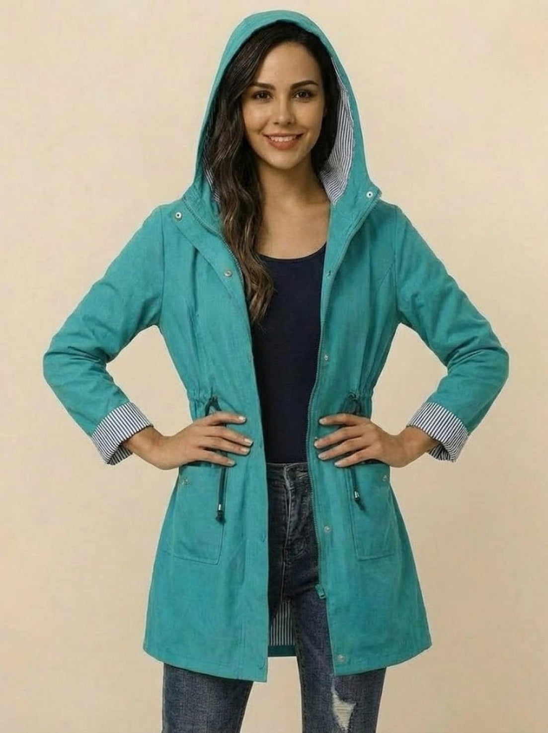 Hooded Drawstring Waist Jacket