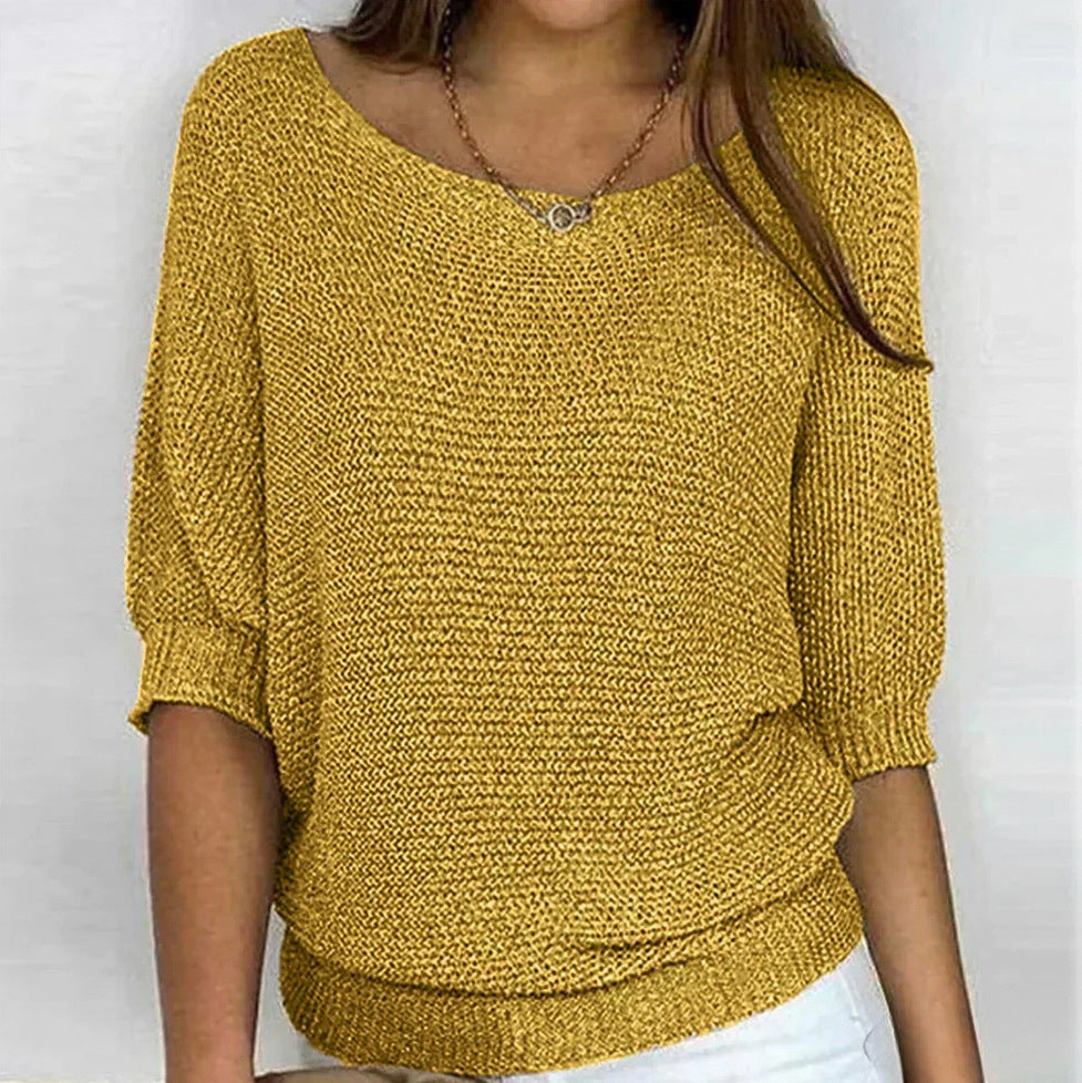 Knit Half Sleeve Scoop Sweater in Yellow
