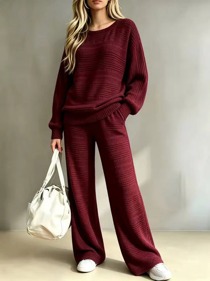 Knit Long Sleeve Wide Leg Two Piece Set