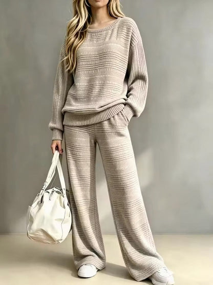 Knit Long Sleeve Wide Leg Two Piece Set