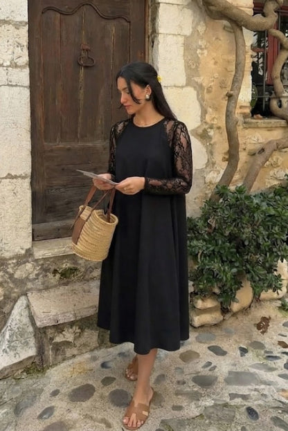 Lace Sleeve A Line Midi Dress