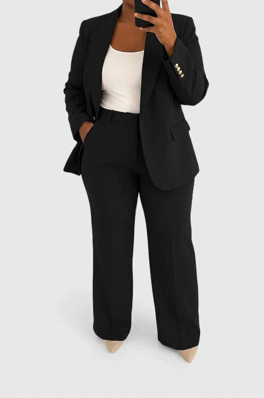 Notch Lapel Blazer and Pant Set in Black