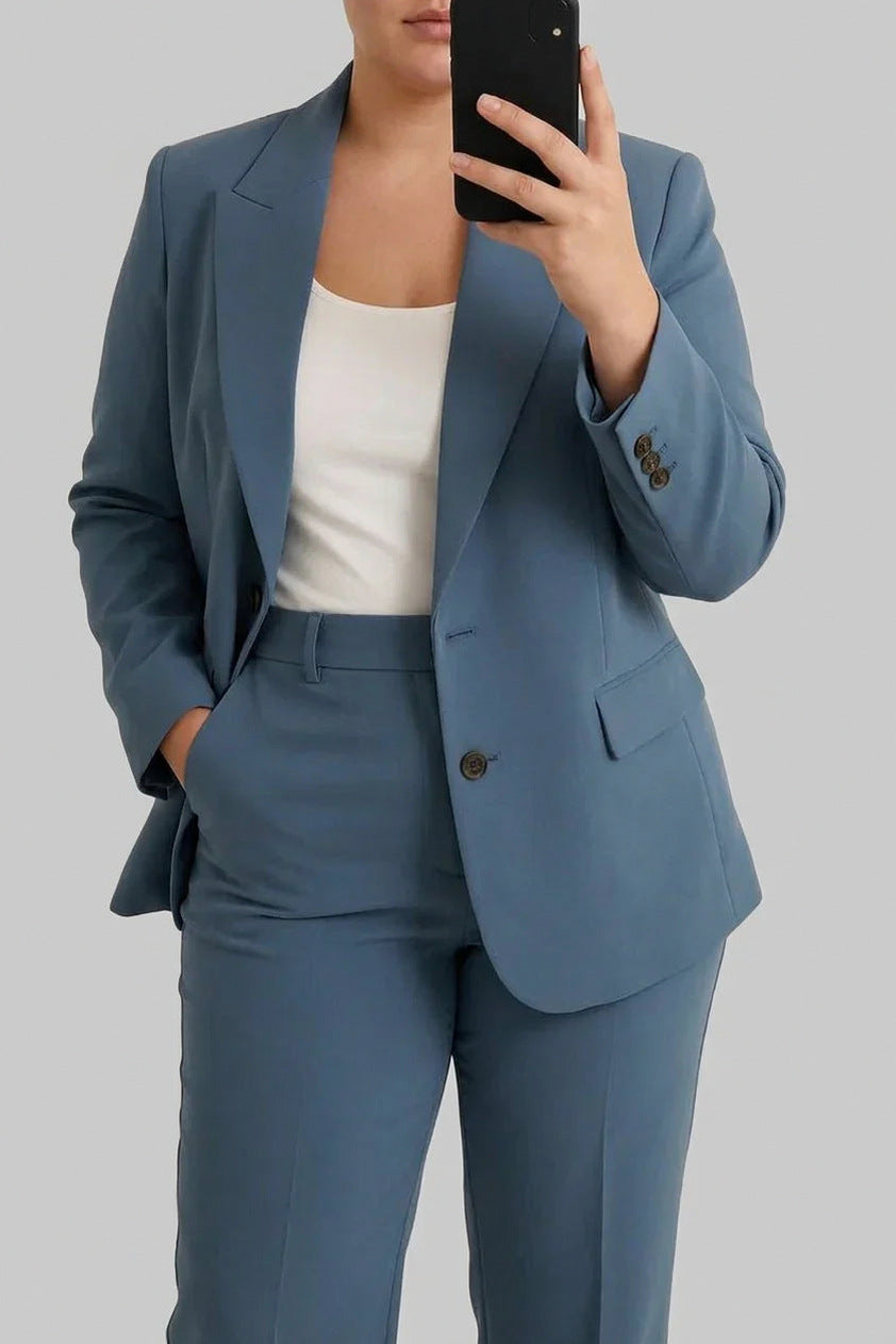 Notch Lapel Blazer and Pant Set in Blue