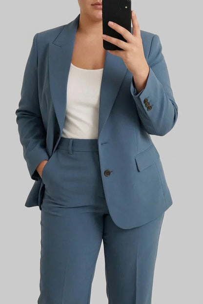 Notch Lapel Blazer and Pant Set in Blue