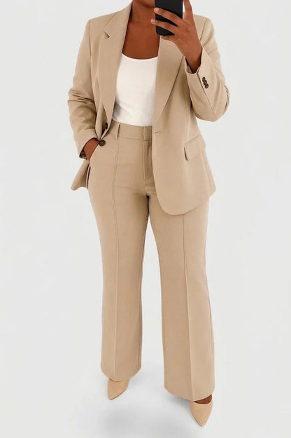 Notch Lapel Blazer and Pant Set in Beige