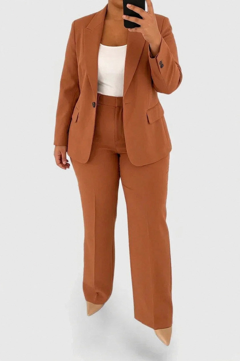 Notch Lapel Blazer and Pant Set in Brown