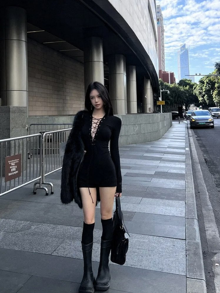 Long Sleeve Lace Up Romper