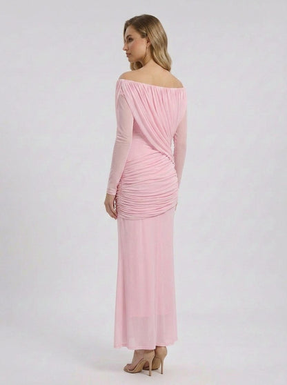 Off Shoulder Ruched Maxi Dress