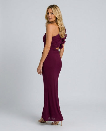 One Shoulder Ruffle Cutout Maxi Dress