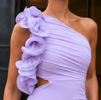 Rosette One Shoulder Mermaid Maxi Dress