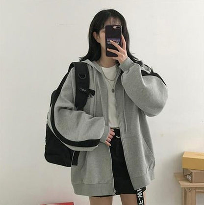 Oversized Fleece Zip Up Hoodie in Gray