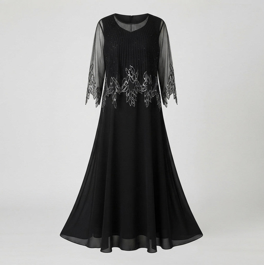 Pleated 3/4 Sleeve Maxi Dress