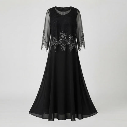 Pleated 3/4 Sleeve Maxi Dress