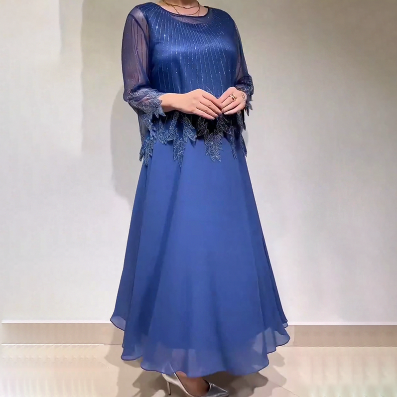 Pleated 3/4 Sleeve Maxi Dress