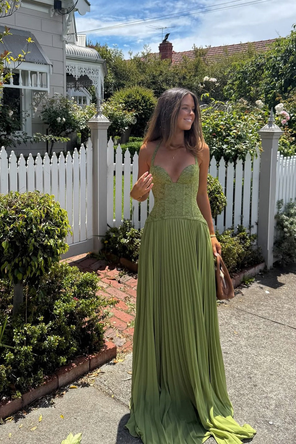 Pleated Corset Halter Maxi Dress