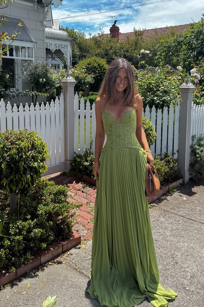 Pleated Corset Halter Maxi Dress