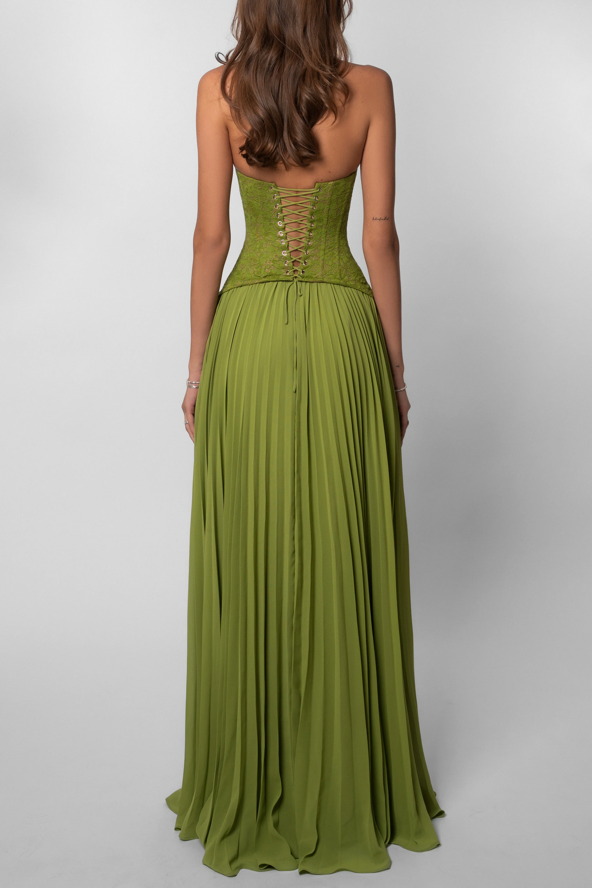 Pleated Corset Halter Maxi Dress