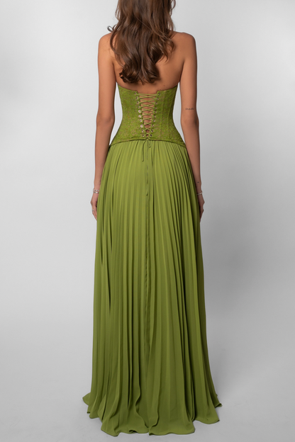 Pleated Corset Halter Maxi Dress