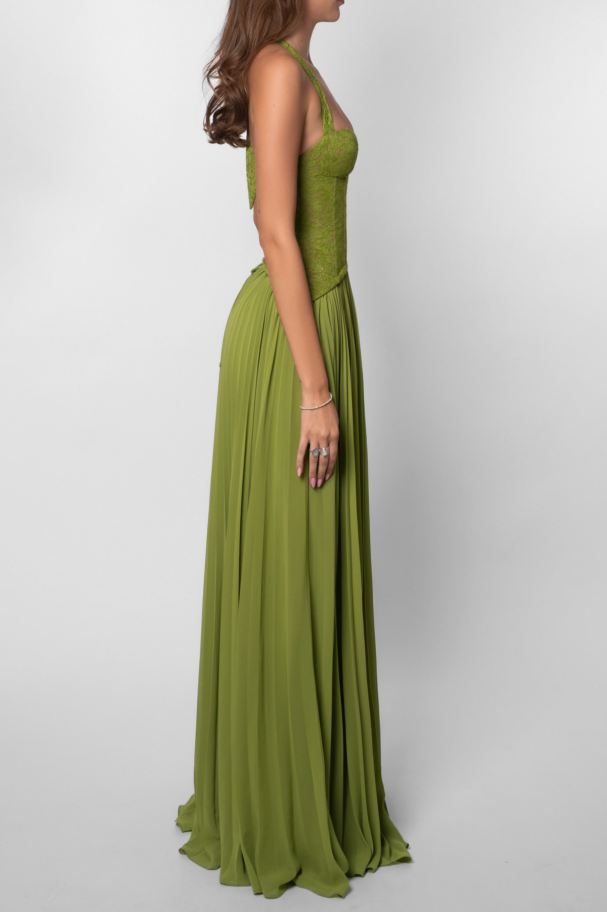 Pleated Corset Halter Maxi Dress