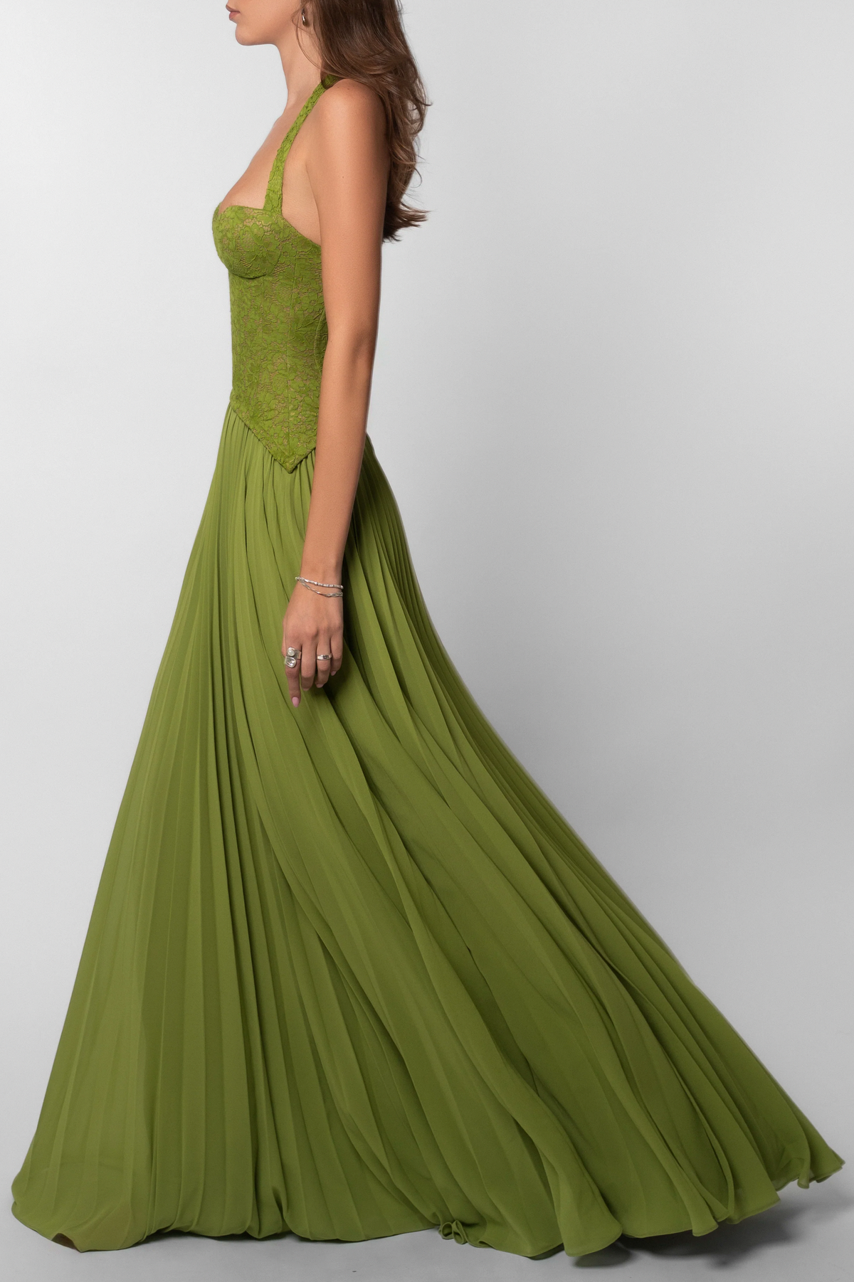Pleated Corset Halter Maxi Dress