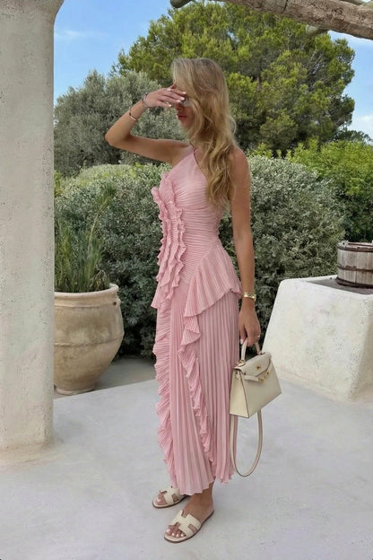 Pleated Halter Maxi Dress