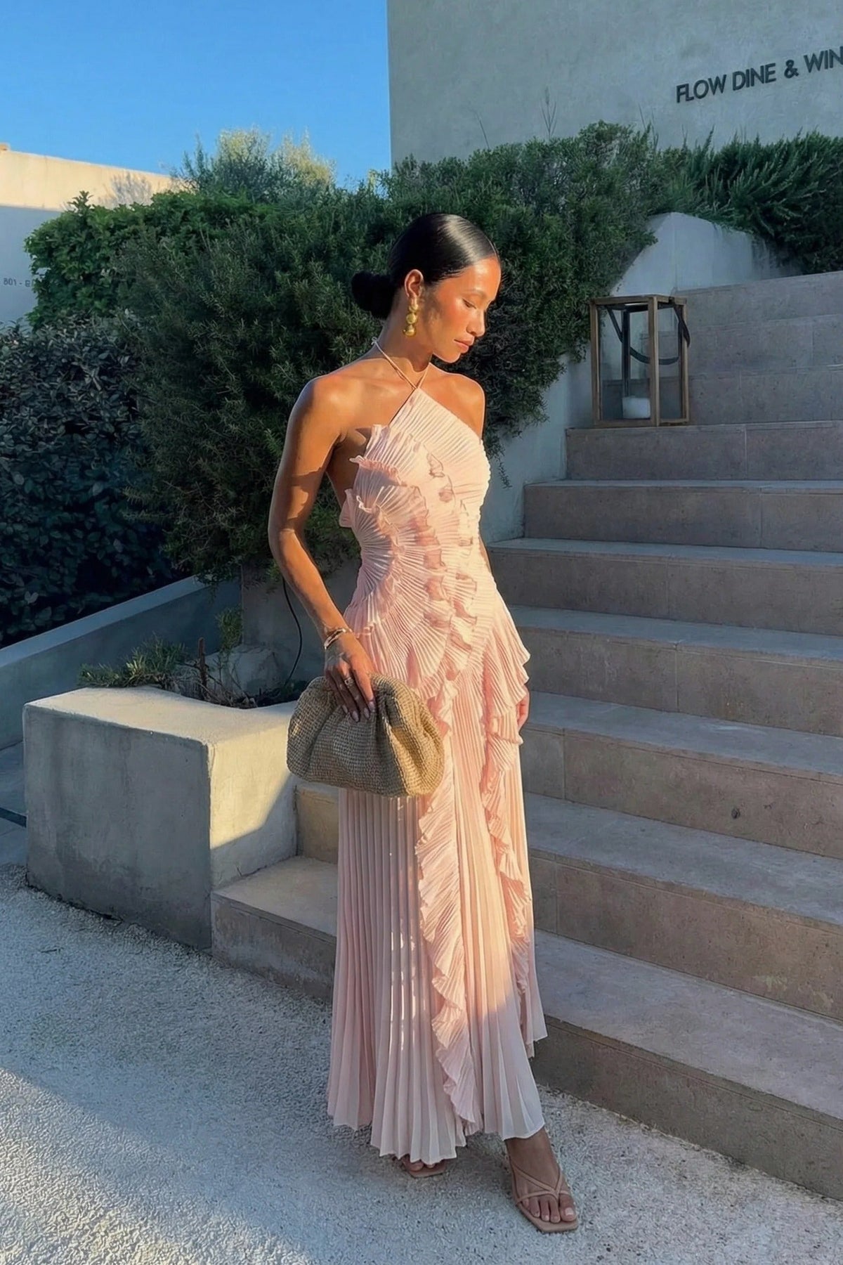 Pleated Halter Maxi Dress