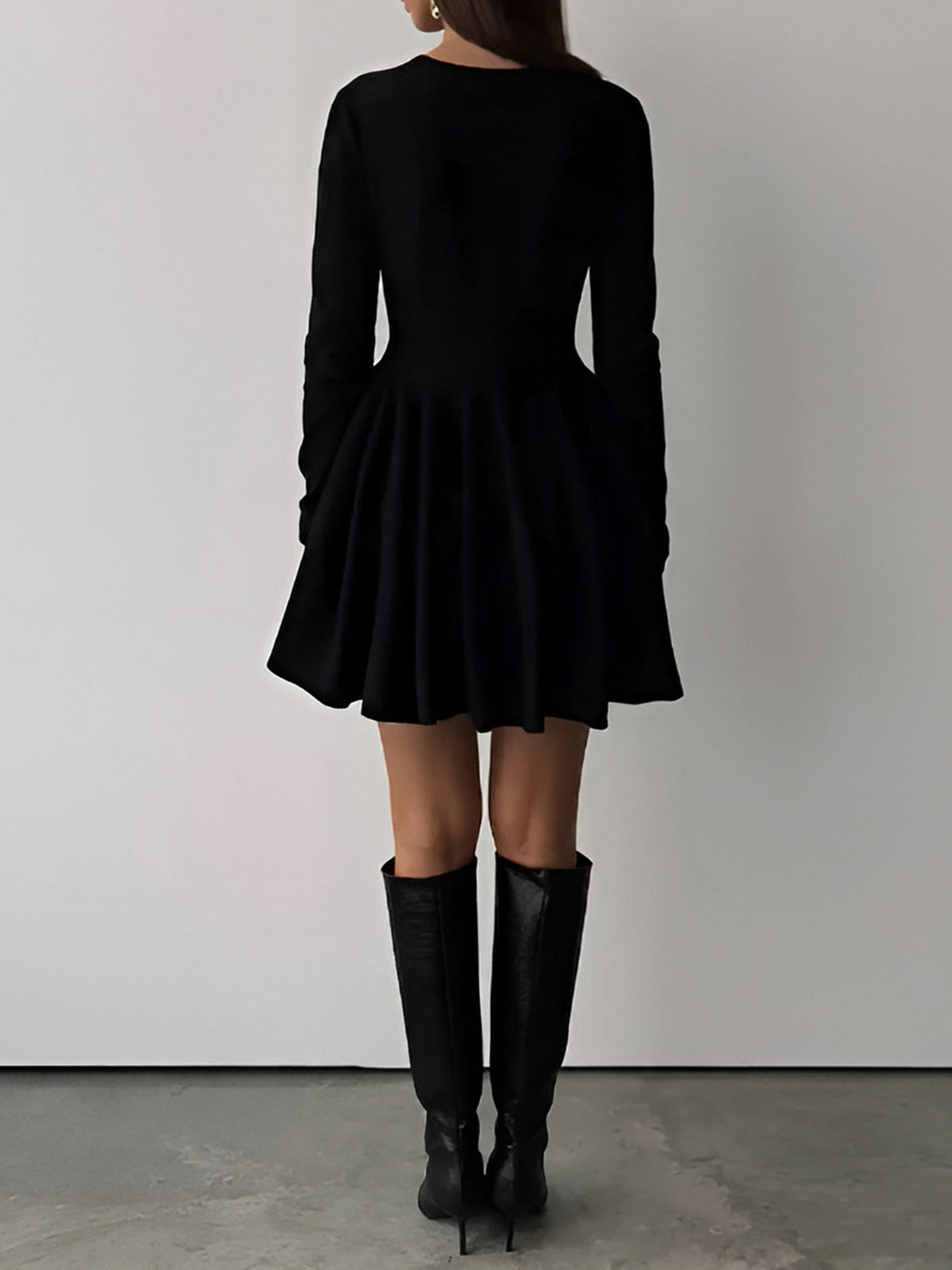 Pleated Knit A Line Mini Dress
