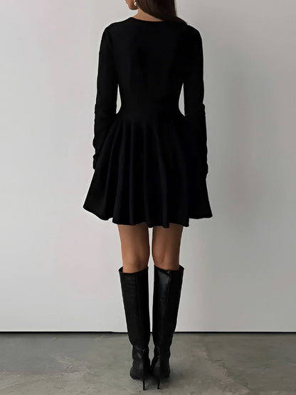 Pleated Knit A Line Mini Dress
