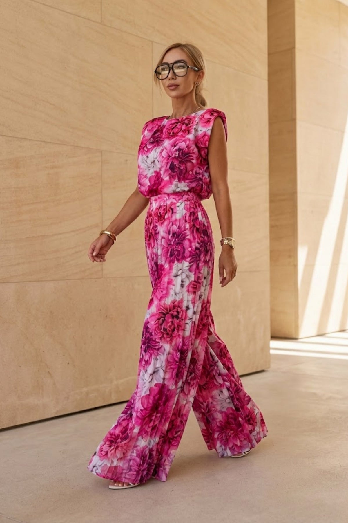 Sleeveless Top and Pleated Wide Leg Pant Set
