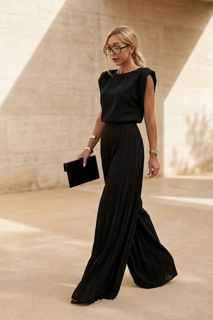 Sleeveless Top and Pleated Wide Leg Pant Set
