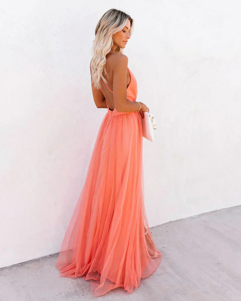 Plunging Tulle Maxi Dress