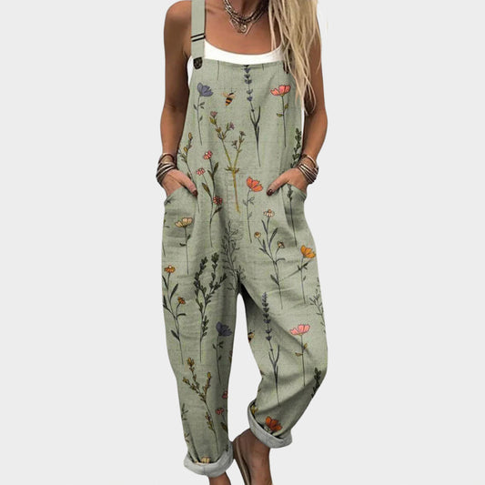 Poplin Floral Square Neck Jumpsuit in Green
