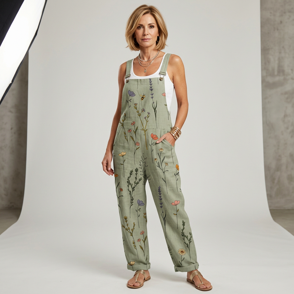 Poplin Floral Square Neck Jumpsuit