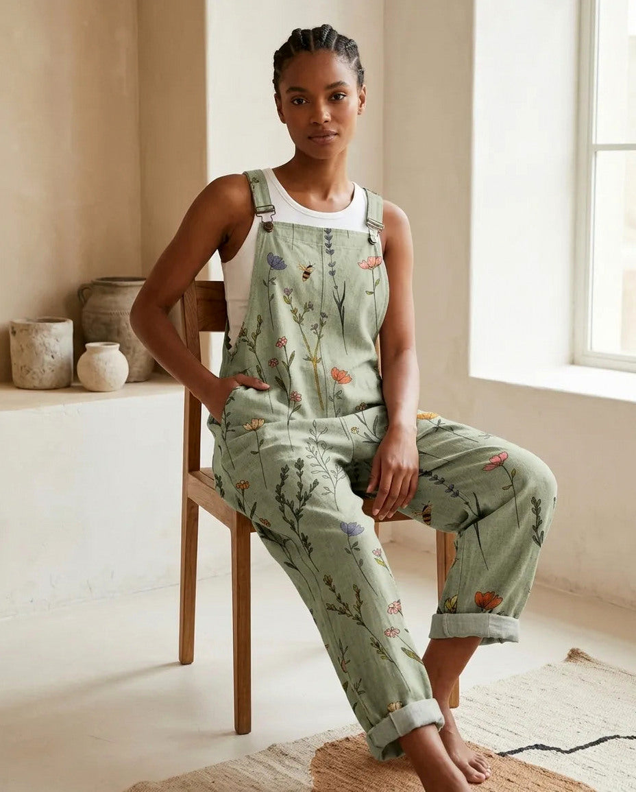 Poplin Floral Square Neck Jumpsuit