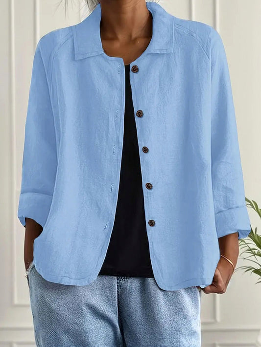 Textured 3/4 Sleeve Button Down Shirt in Light Blue