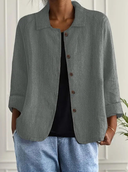 Textured 3/4 Sleeve Button Down Shirt in Gray