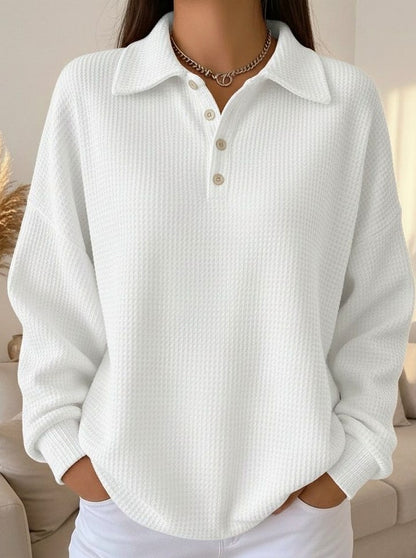 Waffle Knit Collared Sweater in White