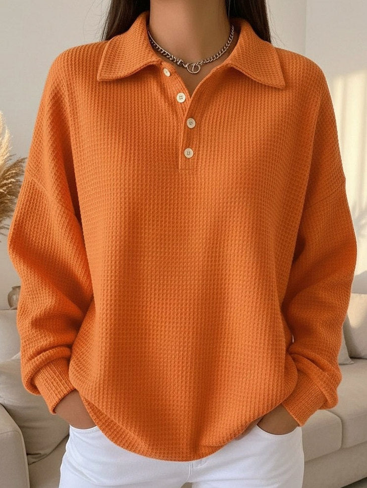 Waffle Knit Collared Sweater in Orange