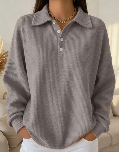 Waffle Knit Collared Sweater in Gray